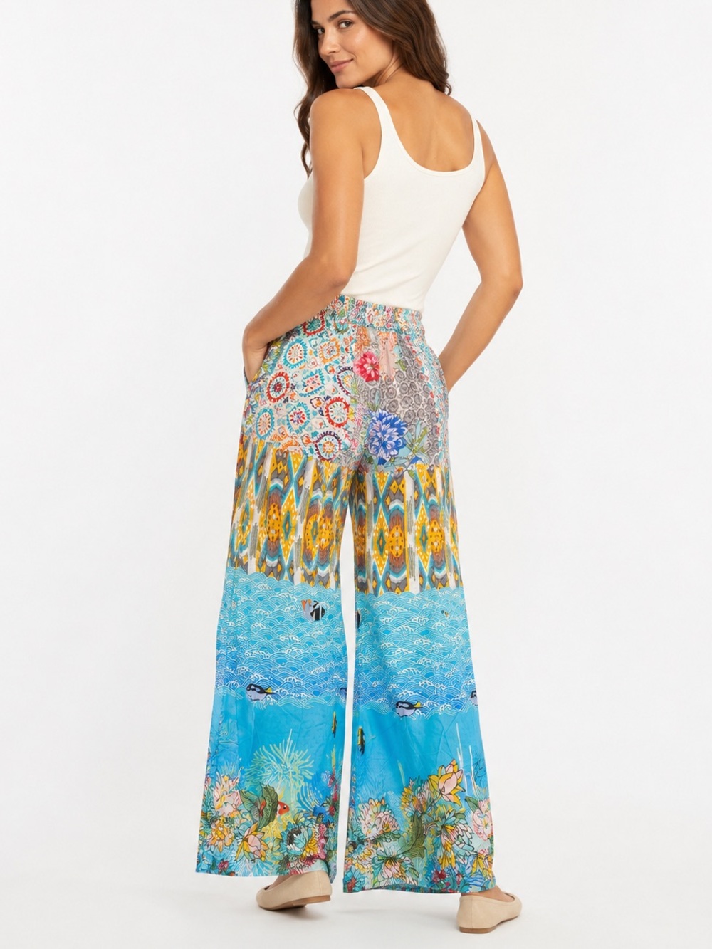 Johnny Was California Ocean Floral Wide Leg Pants XS NEW